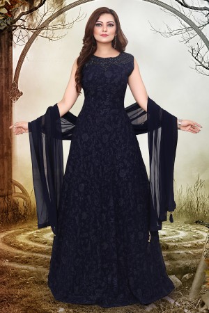 Navy Blue Georgette Designer Gown